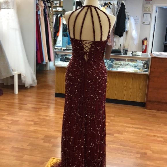 Shail K Dresses Burgandy Prom Dress With Sequins And Beads Corset